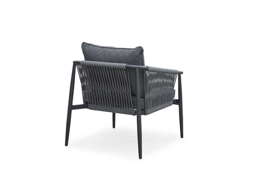 MOSS MOSS-PS011NGF - Black Aluminum 4-Piece Conversation Set with Dark Gray cushions and rope details