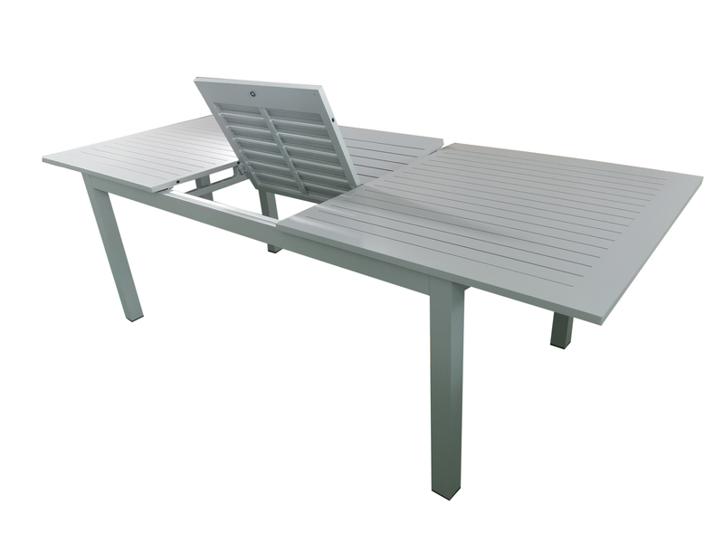 Chargez l&#39;image dans la visionneuse de la galerie, MOSS MOSS-T206GP - Collection Akumal, Table extensible en aluminium gris clair avec lattes en aluminium gris clair et mécanisme papillon 71&quot;(95&quot; avec extension) x 39&quot; x H 29.1&quot;
