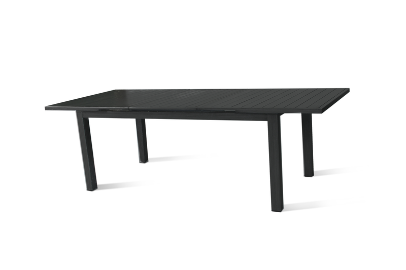 Chargez l&#39;image dans la visionneuse de la galerie, MOSS MOSS-T206N - Collection Akumal, Table extensible en aluminium noir mat avec lattes en aluminium noir et mécanisme papillon 71&quot;(95&quot; avec extension) x 39&quot; x H 29,1&quot;
