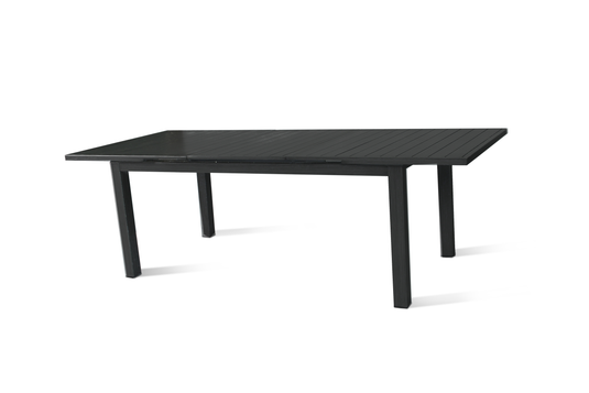 MOSS MOSS-T206N - Collection Akumal, Table extensible en aluminium noir mat avec lattes en aluminium noir et mécanisme papillon 71