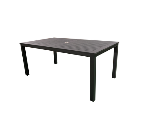 MOSS MOSS-T297C - Collection Akumal, Table rectangulaire en aluminium anthracite avec lattes en aluminium anthracite et trou pour parasol 71