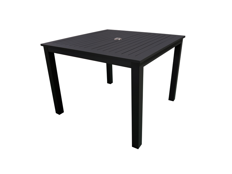 Chargez l&#39;image dans la visionneuse de la galerie, MOSS MOSS-T302N - Table polywood noir, structure aluminium noir, trou pour parasol
