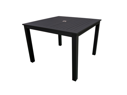 MOSS MOSS-T302N - Table polywood noir, structure aluminium noir, trou pour parasol