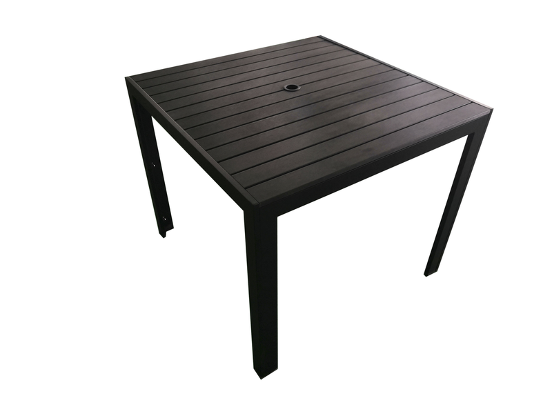 Chargez l&#39;image dans la visionneuse de la galerie, MOSS MOSS-T302N - Table polywood noir, structure aluminium noir, trou pour parasol
