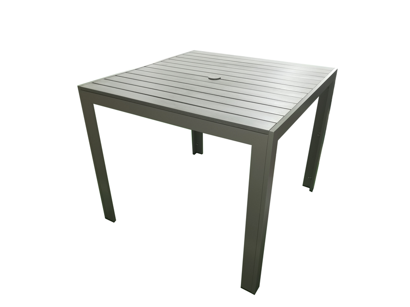 Chargez l&#39;image dans la visionneuse de la galerie, MOSS MOSS-T302T - Collection Akumal, Table Condo Carrée Aluminium Taupe avec lattes en polywood taupe et trou pour parasol 35,4&quot; x 35,4&quot;, H29,1&quot;
