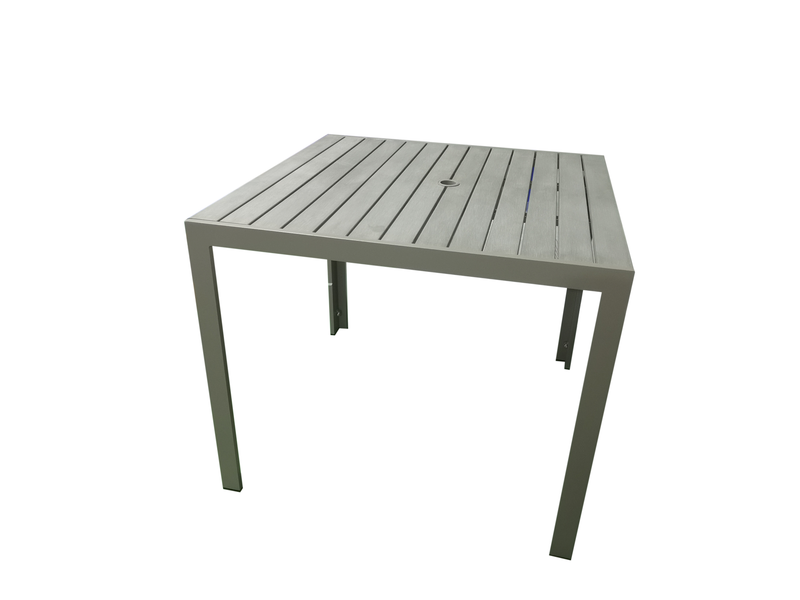 Chargez l&#39;image dans la visionneuse de la galerie, MOSS MOSS-T302T - Collection Akumal, Table Condo Carrée Aluminium Taupe avec lattes en polywood taupe et trou pour parasol 35,4&quot; x 35,4&quot;, H29,1&quot;
