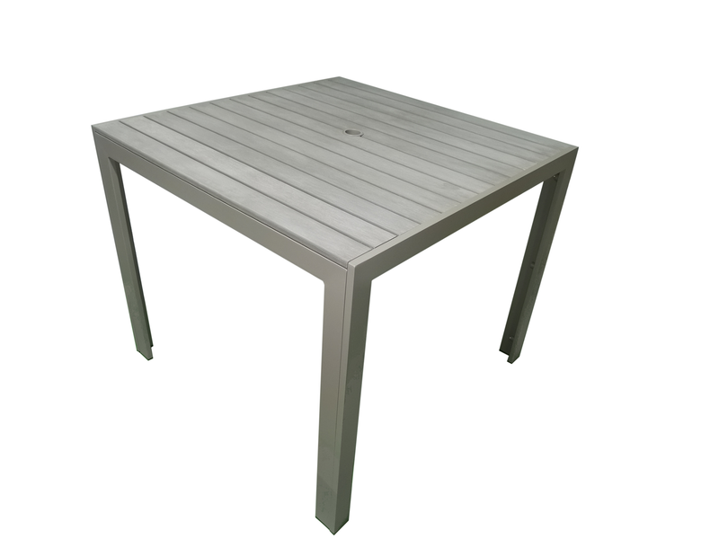 Chargez l&#39;image dans la visionneuse de la galerie, MOSS MOSS-T302T - Collection Akumal, Table Condo Carrée Aluminium Taupe avec lattes en polywood taupe et trou pour parasol 35,4&quot; x 35,4&quot;, H29,1&quot;
