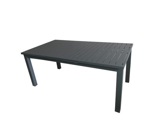 MOSS MOSS-T306C - Collection Akumal, Table extensible Charcoal avec lattes en aluminium avec plateau en verre trempé et mécanisme coulissant haut/bas 71