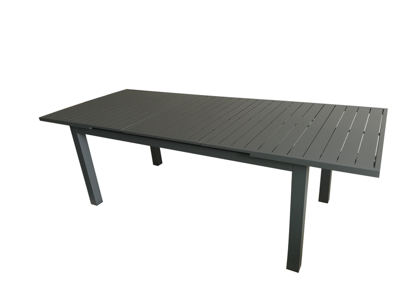 Chargez l&#39;image dans la visionneuse de la galerie, MOSS MOSS-T306C - Collection Akumal, Table extensible Charcoal avec lattes en aluminium avec plateau en verre trempé et mécanisme coulissant haut/bas 71&quot;(95&quot; avec extension) x 39&quot; x H 29.1&quot;
