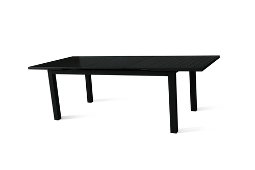 MOSS MOSS-T306N - Collection Akumal, Table extensible noir mat avec lattes en aluminium avec plateau en verre trempé et mécanisme coulissant haut/bas 71