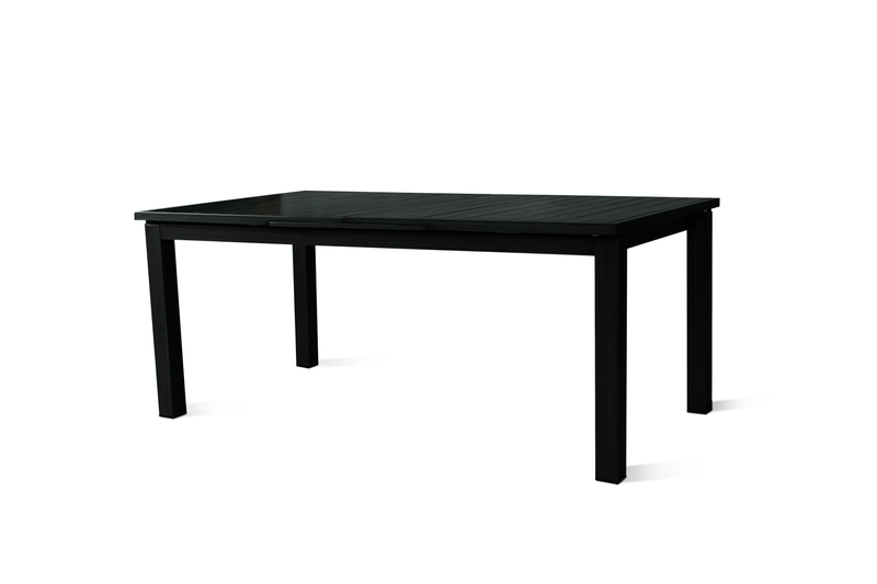 Chargez l&#39;image dans la visionneuse de la galerie, MOSS MOSS-T306N - Collection Akumal, Table extensible noir mat avec lattes en aluminium avec plateau en verre trempé et mécanisme coulissant haut/bas 71&quot;(95&quot; avec extension) x 39&quot; x H 29,1&quot;
