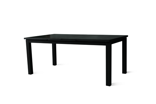 MOSS MOSS-T306N - Collection Akumal, Table extensible noir mat avec lattes en aluminium avec plateau en verre trempé et mécanisme coulissant haut/bas 71