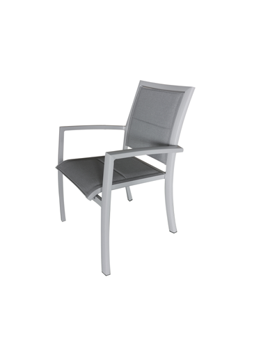 MOSS MOSS-T316GPM - Collection Akumal, chaise empilable en aluminium mat gris clair avec siège rembourré en textilène mélangé gris à séchage rapide 24