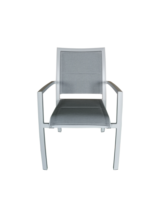 MOSS MOSS-T316GPM - Collection Akumal, chaise empilable en aluminium mat gris clair avec siège rembourré en textilène mélangé gris à séchage rapide 24" x 31" x H 36"