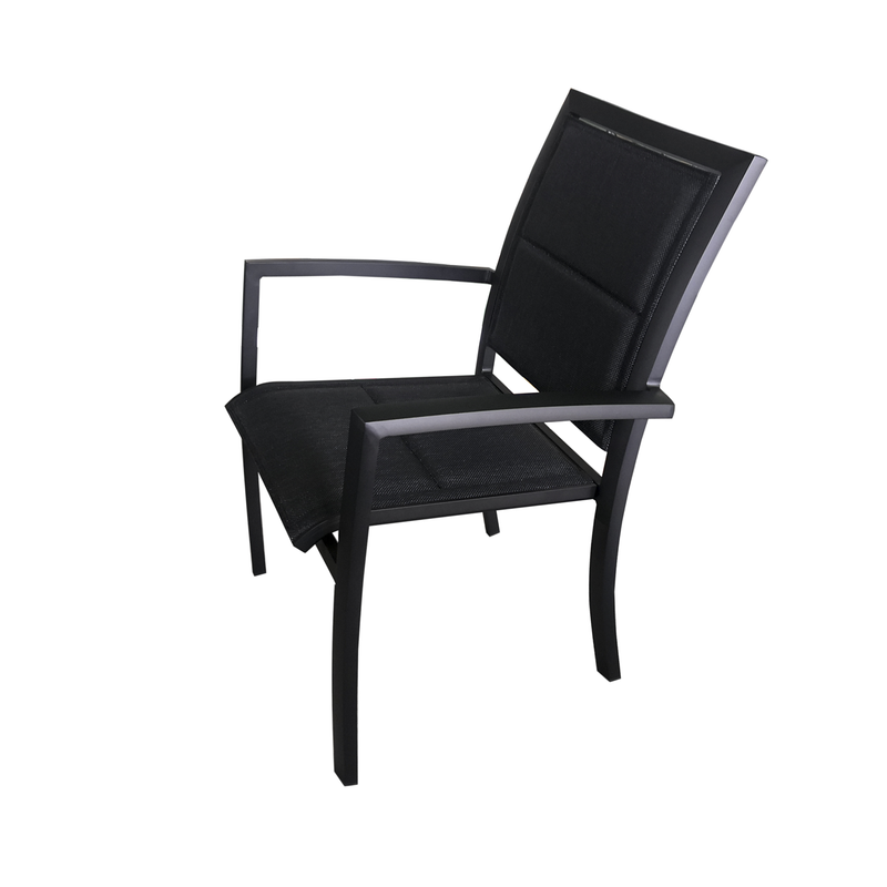 Chargez l&#39;image dans la visionneuse de la galerie, MOSS MOSS-T316NN - Collection Akumal, Chaise empilable en aluminium noir mat avec siège rembourré en textilène noir à séchage rapide 24&quot; x 31&quot; x H 36&quot;
