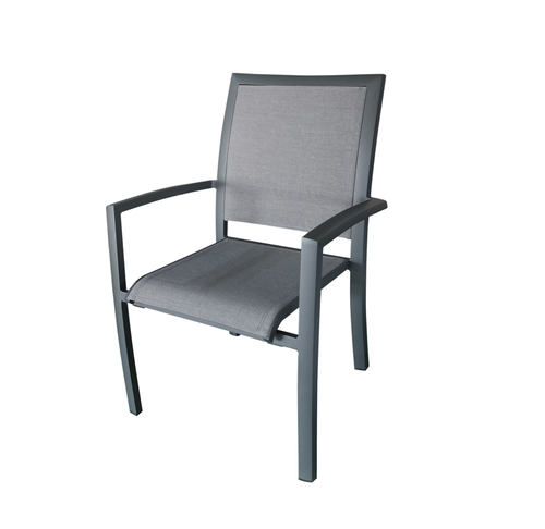 MOSS MOSS-T317GM - Collection Akumal, Chaise empilable en aluminium mat anthracite avec assise en textilène mélangé gris 24