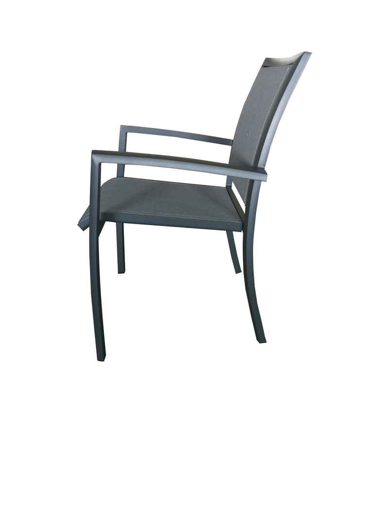 Chargez l&#39;image dans la visionneuse de la galerie, MOSS MOSS-T317GM - Collection Akumal, Chaise empilable en aluminium mat anthracite avec assise en textilène mélangé gris 24&quot; x 31&quot; x H 36&quot;
