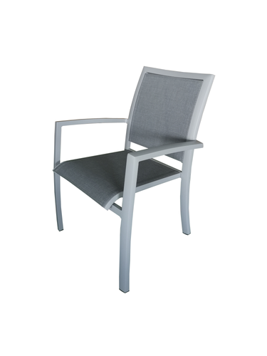 MOSS MOSS-T317GPM - Collection Akumal, Chaise empilable en aluminium mat gris clair avec assise en textilène mélangé gris 24