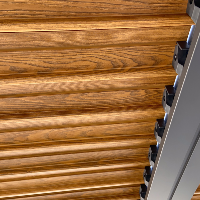 Load image into Gallery viewer, MOSS MOSS-WH1012HT - Black Aluminum 10'x12' Pergola with adjustable Wood vertical slats
