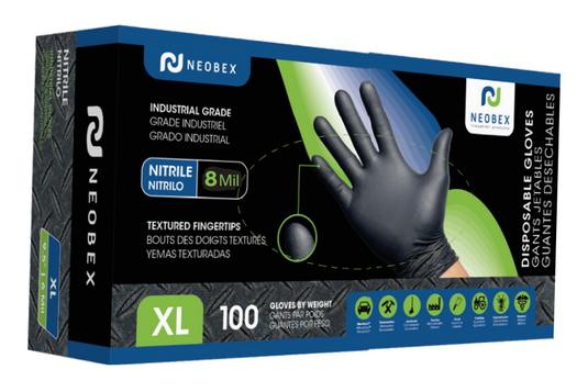 Neobex Z-1800-1010503C - Gants en nitrile (M) de qualité industrielle avec bouts de doigts texturés Noir 8 Mil