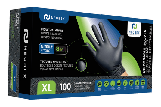 Neobex Z-1800-1010503D - Industrial grade nitrile (L) gloves with textured fingertips Black 8 Mil - RACKTRENDZ