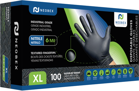 Neobex Z-1100503E - Industrial grade nitrile gloves with textured fingertips Black 6 Mil - RACKTRENDZ