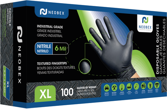 Neobex Z-1100503C - Gants en nitrile de qualité industrielle avec bouts de doigts texturés Noir 6 Mil