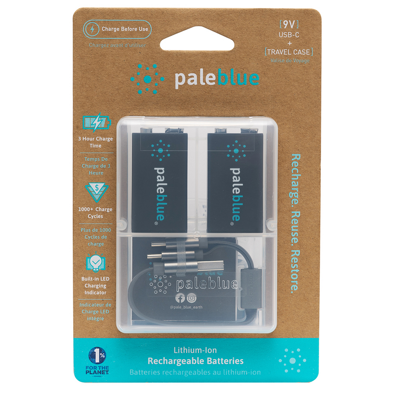 Load image into Gallery viewer, Pale Blue Earth PB-9V-C - (2) 9V USB Rechargeable Smart Batteries with 2 in 1 charging cable
