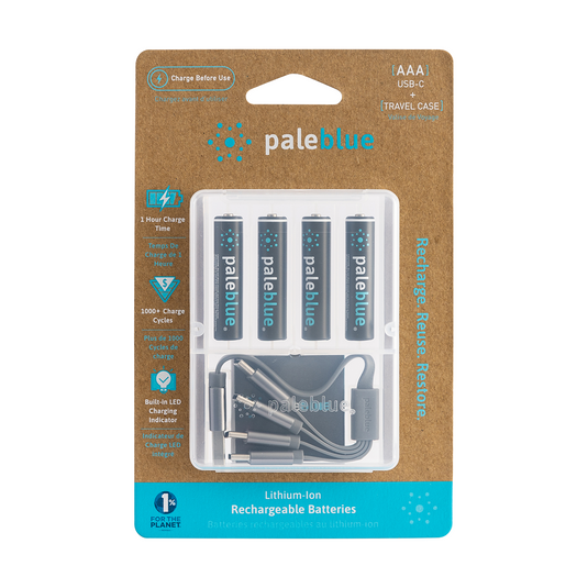 Pale Blue Earth PB-AAA-C - (4) AAA USB Rechargeable Smart Batteries with 4 in 1 charging cable