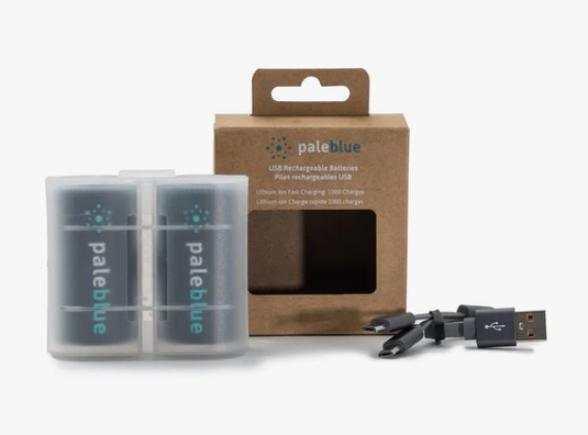 Pale Blue Earth PB-D-C - (2) D USB Rechargeable Smart Batteries with 2 in 1 charging cable - RACKTRENDZ
