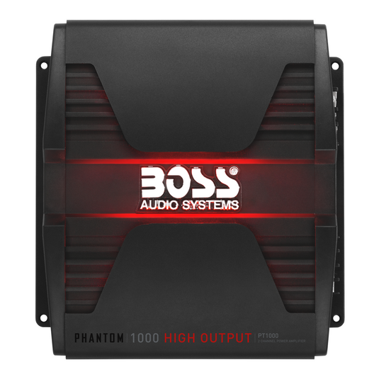 Boss PT1000 - Phantom MODEL 1000W High Output 2 Channel Full Range, Class A/B Amplifier Dim:9.5"L 10.31"W 2.25"H - RACKTRENDZ