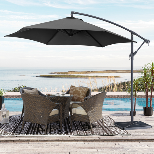 Patio Zone PZ-0501N - Parasol inclinable et décalé de 10 pi en polyester protégé contre les UV - Noir
