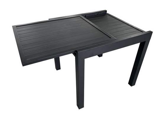 Extensible condo table with slated tabletop, aluminum BLACK