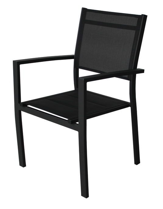 Patio Zone PZ-NA003N - (4) Chaises empilables en aluminium noir avec siège en textilène rembourré NOIR