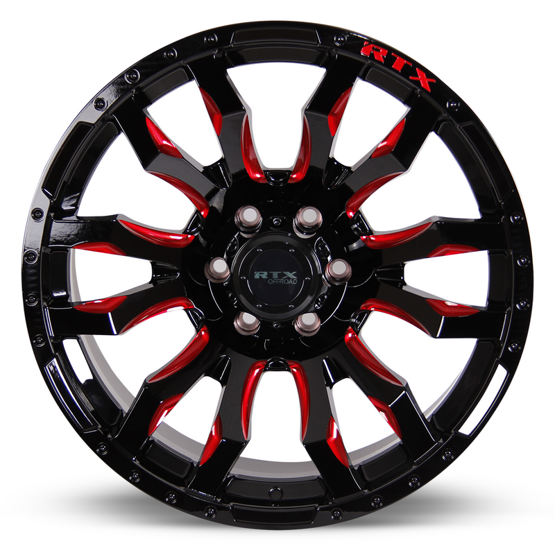 Chargez l&#39;image dans la visionneuse de la galerie, RTX® (Offroad) • 082961 • Patton • Noir brillant rouge fraisage • 20x9 6x135 ET10 CB87.1
