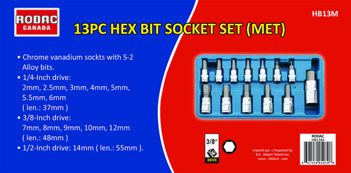 Rodac RDHB13M - HEX Bit Socket Set