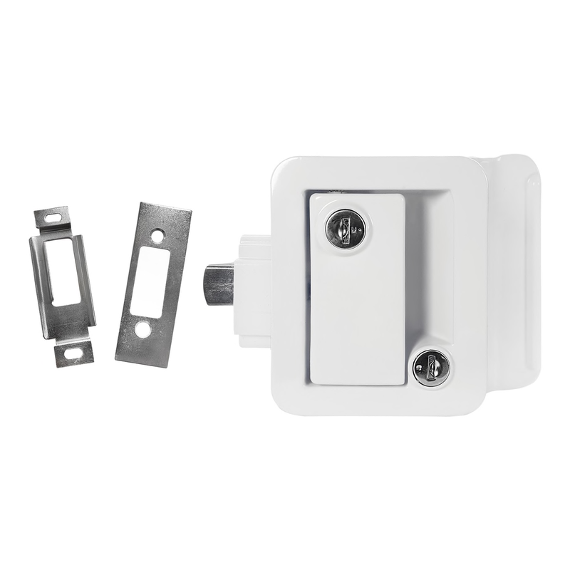 Load image into Gallery viewer, RV Pro RVP194101 - RV Paddle Entry Door Lock Latch with Deadbolt White - RACKTRENDZ
