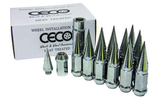 Ceco SPIKE4806-6 - (24) ÉCROUS À SPIKE CHROME 2PC + VERROU 12X1.25 82mm Hauteur 19mm Hex