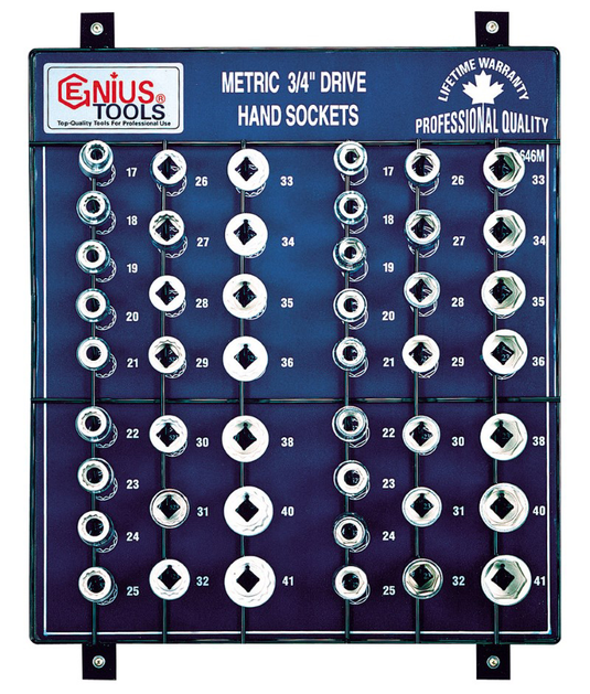 Genius SW-646M - 46 Piece 3/4″ Dr. Metric Hand Socket Display Board