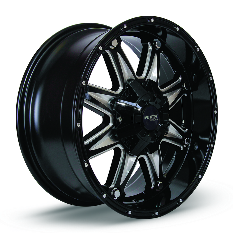 Load image into Gallery viewer, RTX® (Offroad) • 081862 • Spine • Black with Milled Spokes • 18x9 6x135/139.7 ET10 CB87.1
