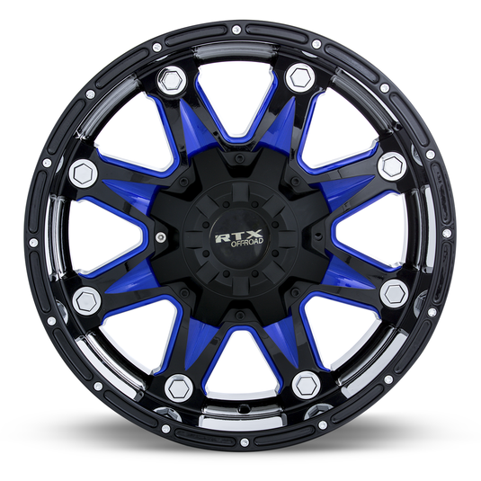 RTX® (Offroad) • 082448 • Spine • Black with Milled Blue Spokes • 17x9 6x135/139.7 ET10 CB87.1