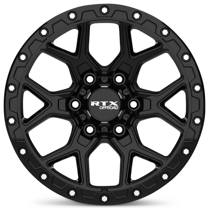 Chargez l&#39;image dans la visionneuse de la galerie, RTX® (Offroad) • 178604 • Storm • Gloss Black with Milled Rivets • 17x8.5 6x139.7 ET20 CB106.1
