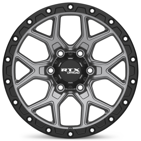 RTX® (Offroad) • 178605 • Storm • Matte Gunmetal with Black Lip and Milled Rivets • 17x8.5 6x139.7 ET20 CB106.1