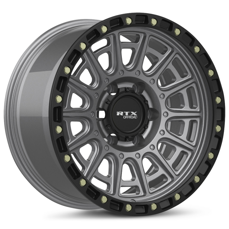Load image into Gallery viewer, RTX® (Offroad) • 178618 • Striker • Matte Gunmetal with Black Lip and Milled Rivets • 20x9 6x139.7 ET10 CB106.1
