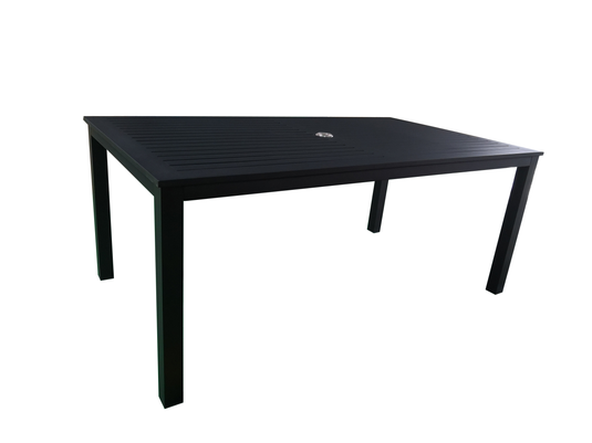 MOSS MOSS-T297N - Collection Akumal, Table Rectangulaire Aluminium Noir Mat avec lattes en aluminium noir mat et trou pour parasol 71