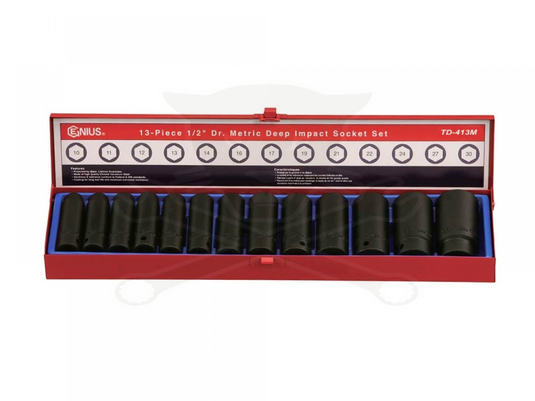Genius TD-413M - Jeu de douilles à impact profond, entraînement 1/2" - 13 pièces