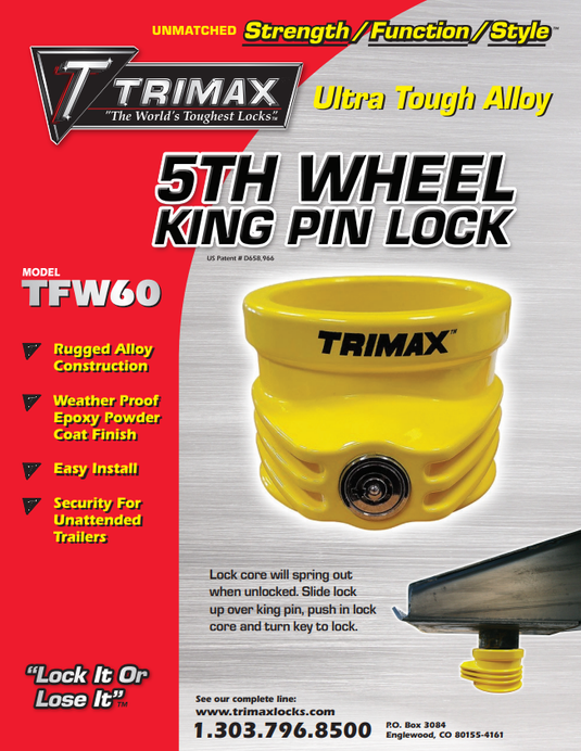 Trimax TFW60 - 5th Wheel King Pin Lock - RACKTRENDZ