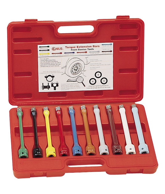 Genius TO-410EXT - Jeu de 10 barres d'extension de couple, entraînement 1/2"