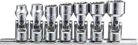 Genius US-307S - Jeu de 7 douilles universelles Dr. SAE 3/8" (12 points)