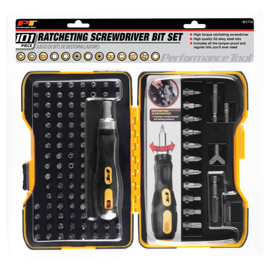 Performance Tools PTW1719 - Jeu d'embouts de tournevis à cliquet - 101 pièces